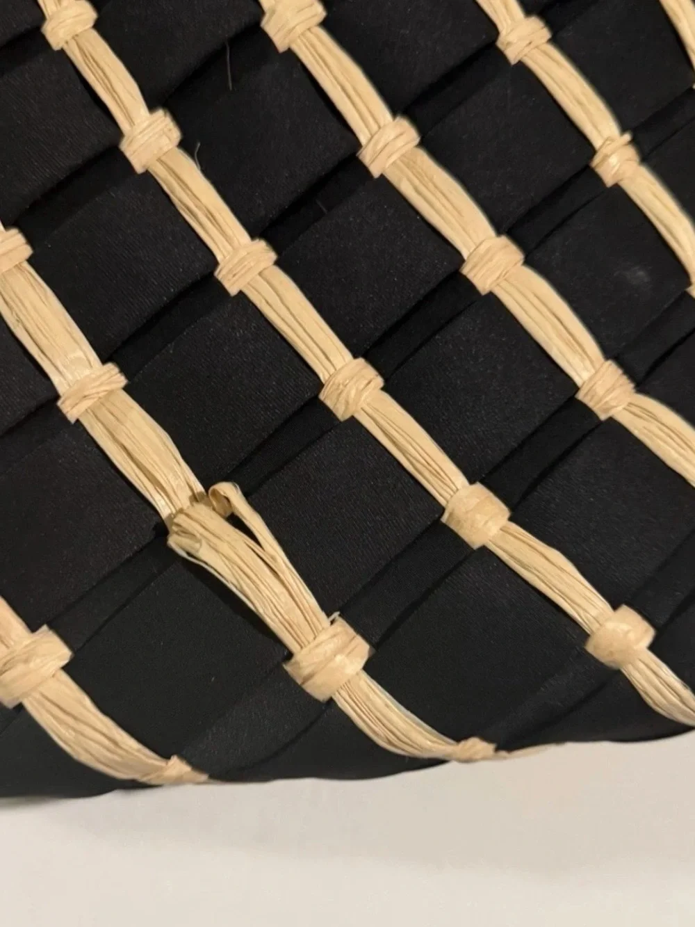 Naghedi Black Tote with Natural Weave Overlay